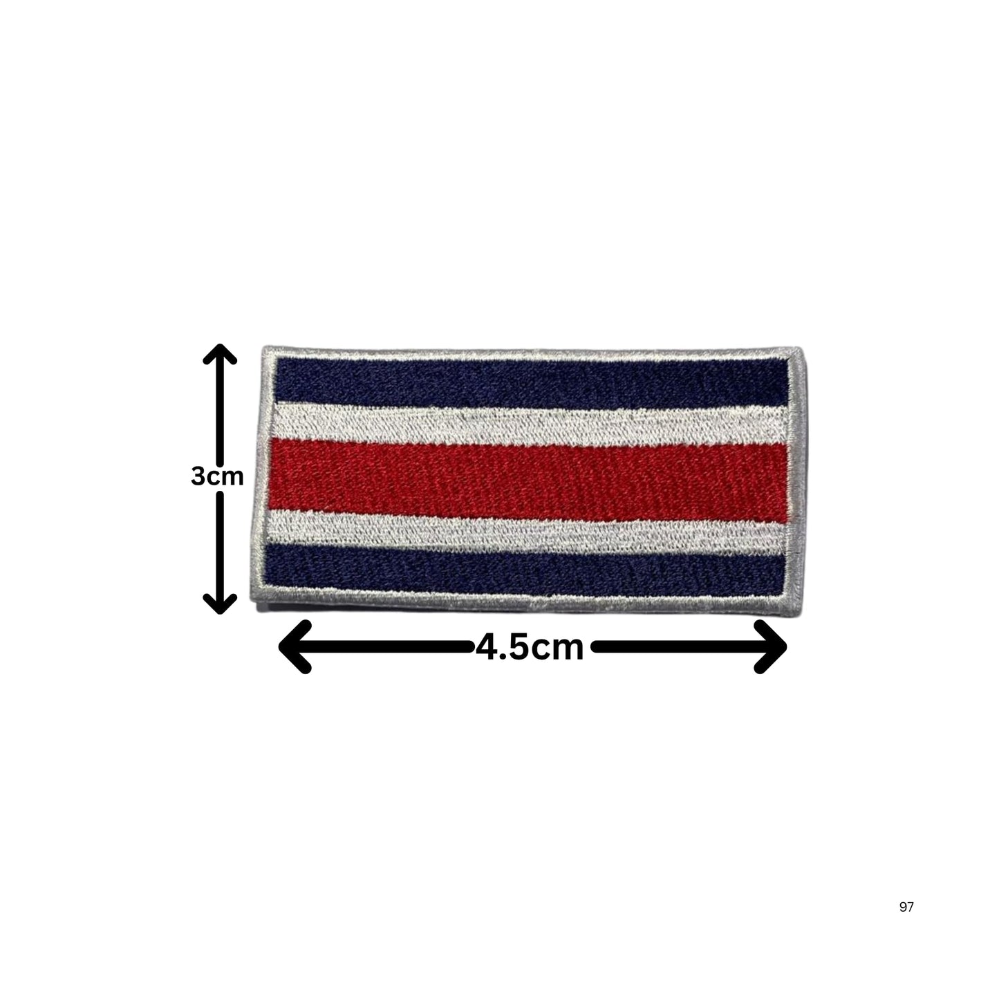 Costa Rica Flag Embroidered Patch Set, Iron-On or Sew-On Applique Badges, Rectangle Shield Round Heart Shapes, for Jackets, Backpacks, Hats, Uniforms and Various Sizes