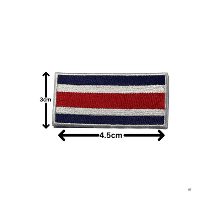 Costa Rica Flag Embroidered Patch Set, Iron-On or Sew-On Applique Badges, Rectangle Shield Round Heart Shapes, for Jackets, Backpacks, Hats, Uniforms and Various Sizes