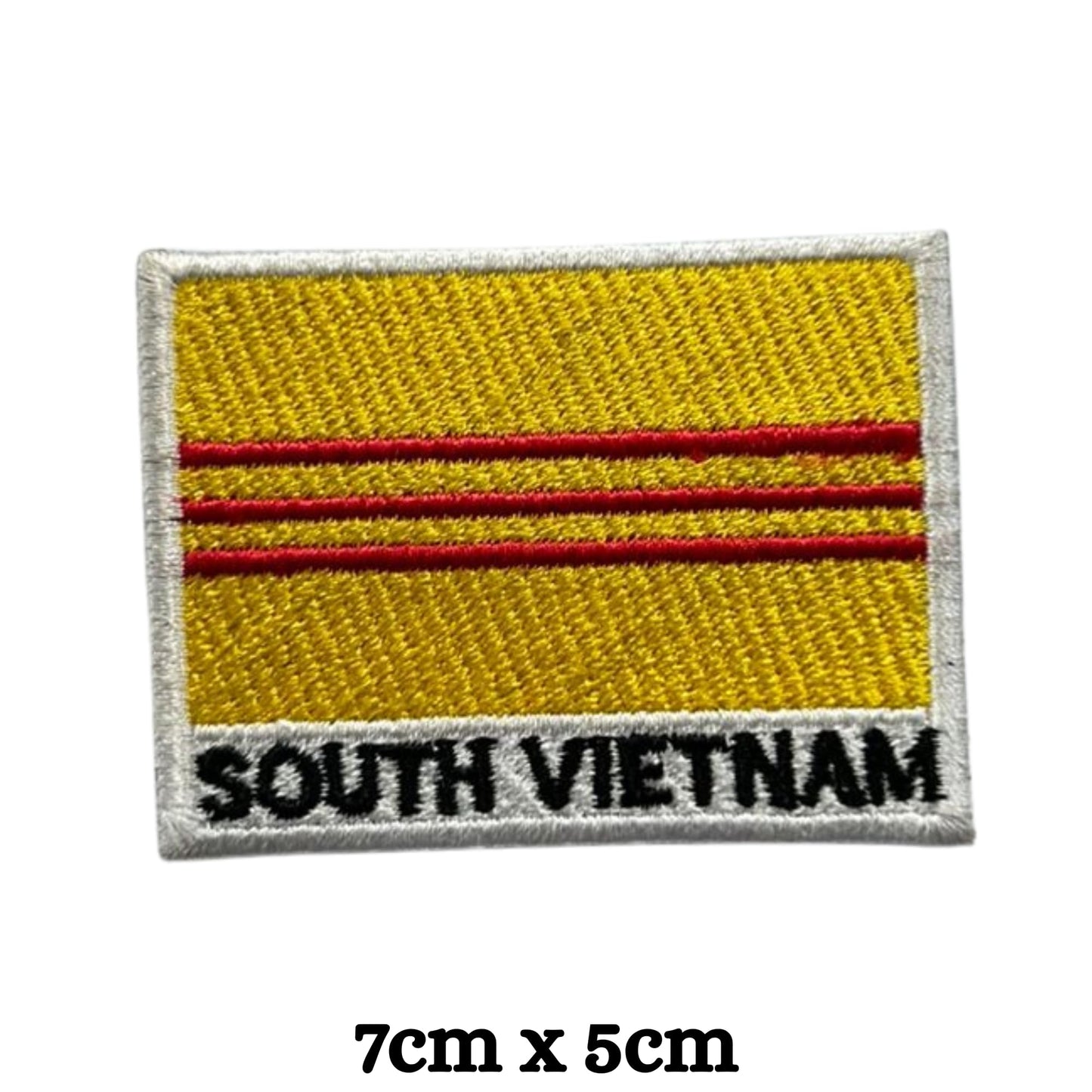 South Vietnam Flag Embroidered Patch Set, Iron-On or Sew-On Applique Badges, Rectangle Shield Round Heart Shapes, for Jackets, Backpacks, Hats, Uniforms and Various Sizes