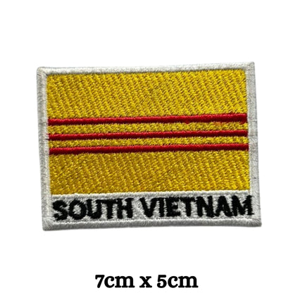 South Vietnam Flag Embroidered Patch Set, Iron-On or Sew-On Applique Badges, Rectangle Shield Round Heart Shapes, for Jackets, Backpacks, Hats, Uniforms and Various Sizes