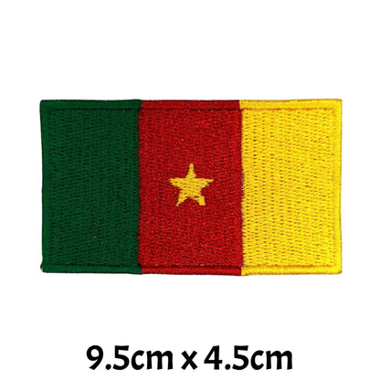 Cameroon Flag Embroidered Patch Set, Iron-On or Sew-On Applique Badges, Rectangle Shield Round Heart Shapes, for Jackets, Backpacks, Hats, Uniforms and Various Sizes