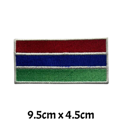 Gambia Flag Embroidered Patch Set, Iron-On or Sew-On Applique Badges, Rectangle Shield Round Heart Shapes, for Jackets, Backpacks, Hats, Uniforms and Various Sizes