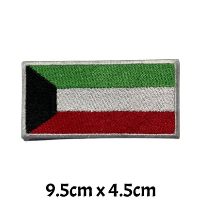 Kuwait Flag Embroidered Patch Set, Iron-On or Sew-On Applique Badges, Rectangle Shield Round Heart Shapes, for Jackets, Backpacks, Hats, Uniforms and Various Sizes
