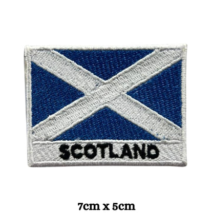 BeBuz Scotland Flag Embroidered Patches, Iron-On/Sew-On Applique, Shield, Round, Heart and Rectangle Flag Badges for Jackets, Bags, Uniforms, Various Sizes