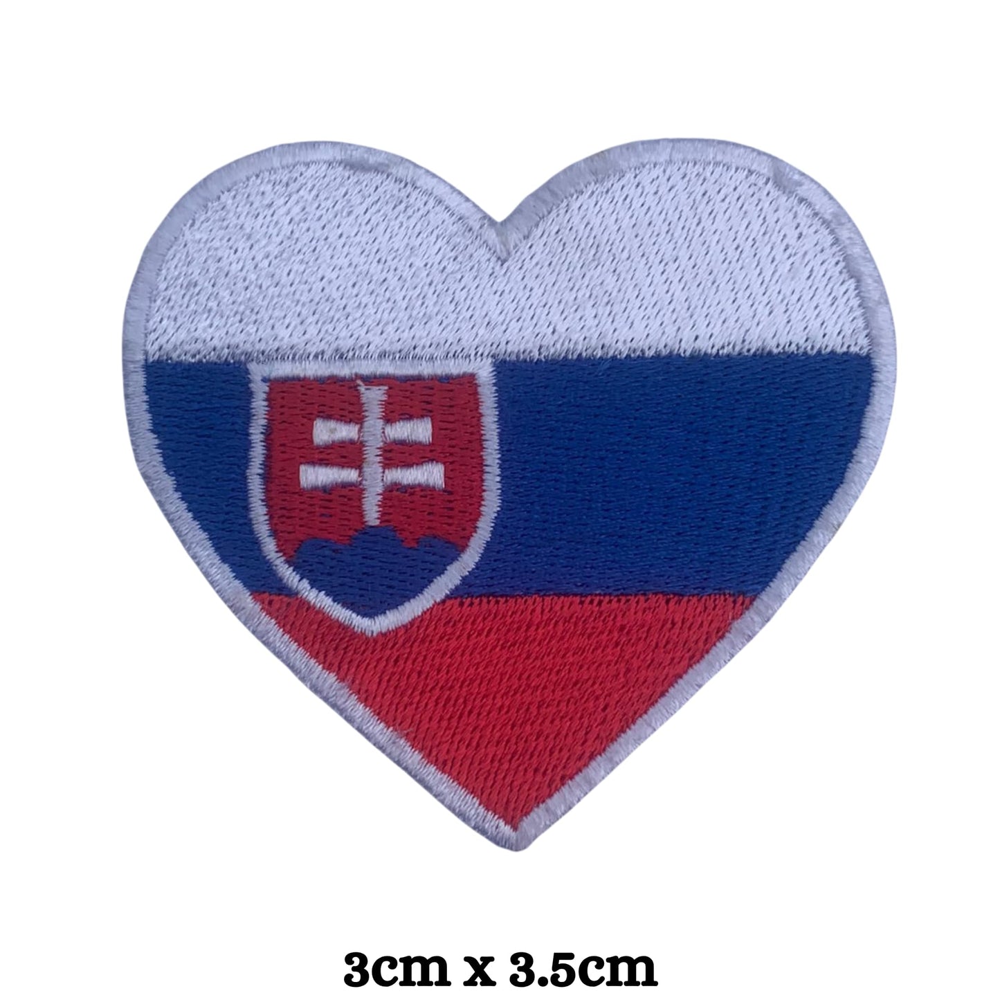 Slovakia Flag Embroidered Patch Set, Iron-On or Sew-On Applique Badges, Rectangle Shield Round Heart Shapes, for Jackets, Backpacks, Hats, Uniforms and Various Sizes