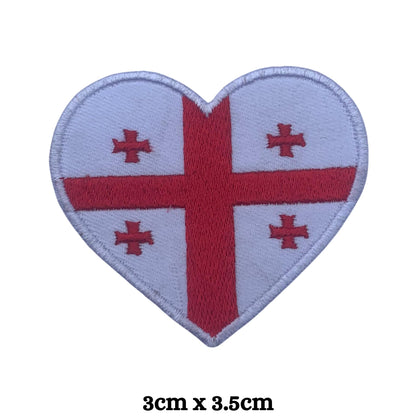 Georgia Flag Embroidered Patch Set, Iron-On or Sew-On Applique Badges, Rectangle Shield Round Heart Shapes, for Jackets, Backpacks, Hats, Uniforms and Various Sizes