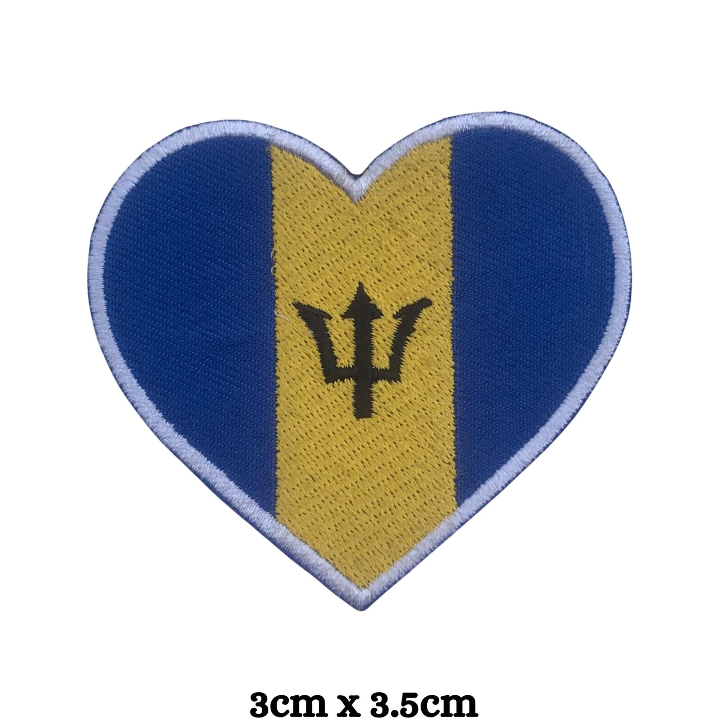 Barbados Flag Embroidered Patches, Iron-On/Sew-On Applique, Shield, Round, Heart and Rectangle Flag Badges for Jackets, Bags, Uniforms, Various Sizes