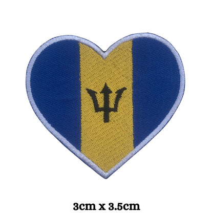 Barbados Flag Embroidered Patches, Iron-On/Sew-On Applique, Shield, Round, Heart and Rectangle Flag Badges for Jackets, Bags, Uniforms, Various Sizes