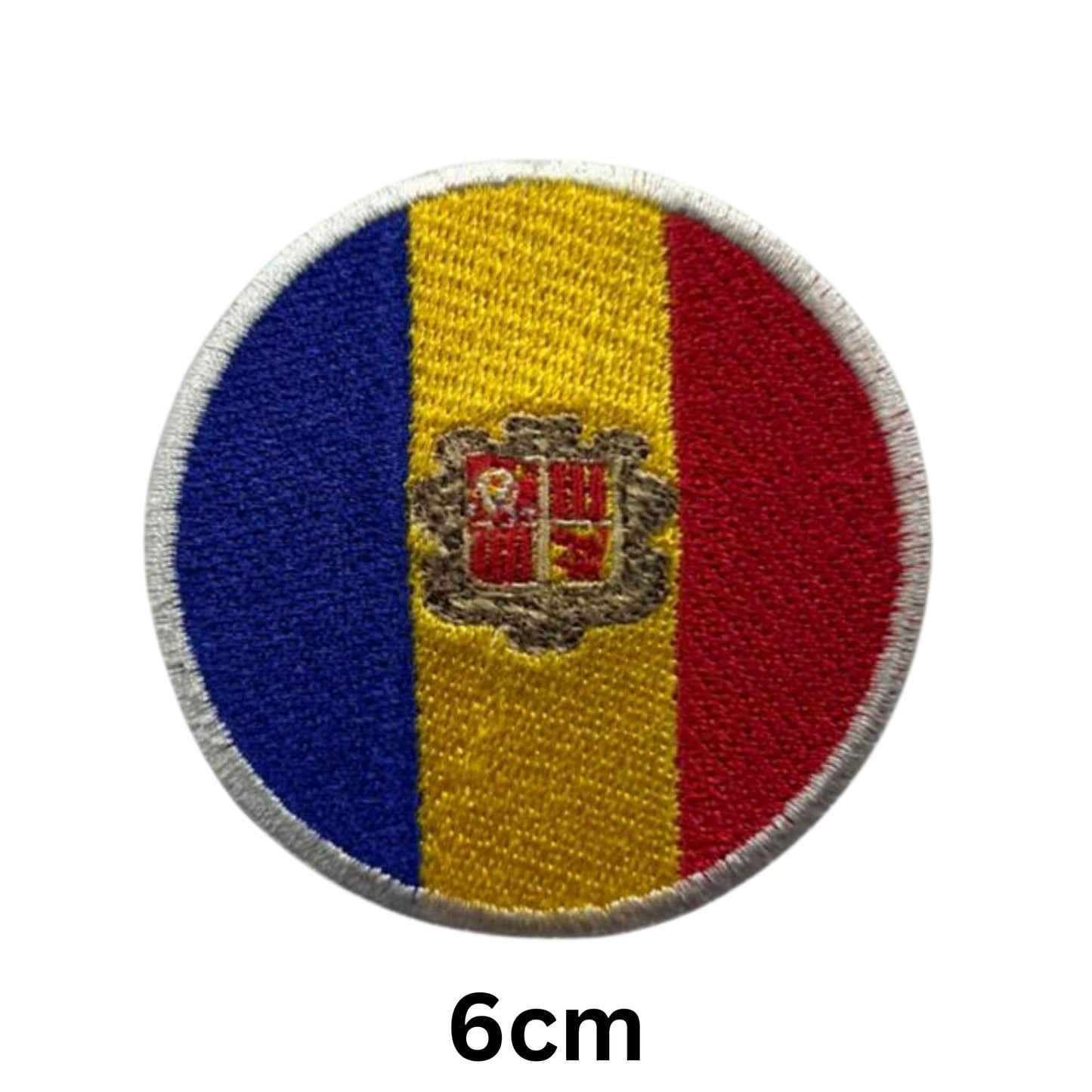 Andorra Flag Embroidered Patches, Iron-On/Sew-On Applique, Shield, Round, Heart and Rectangle Flag Badges for Jackets, Bags, Uniforms, Various Sizes