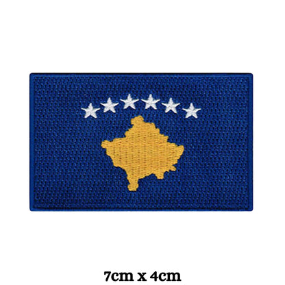 Kosovo Flag Embroidered Patch Set, Iron-On or Sew-On Applique Badges, Rectangle Shield Round Heart Shapes, for Jackets, Backpacks, Hats, Uniforms and Various Sizes