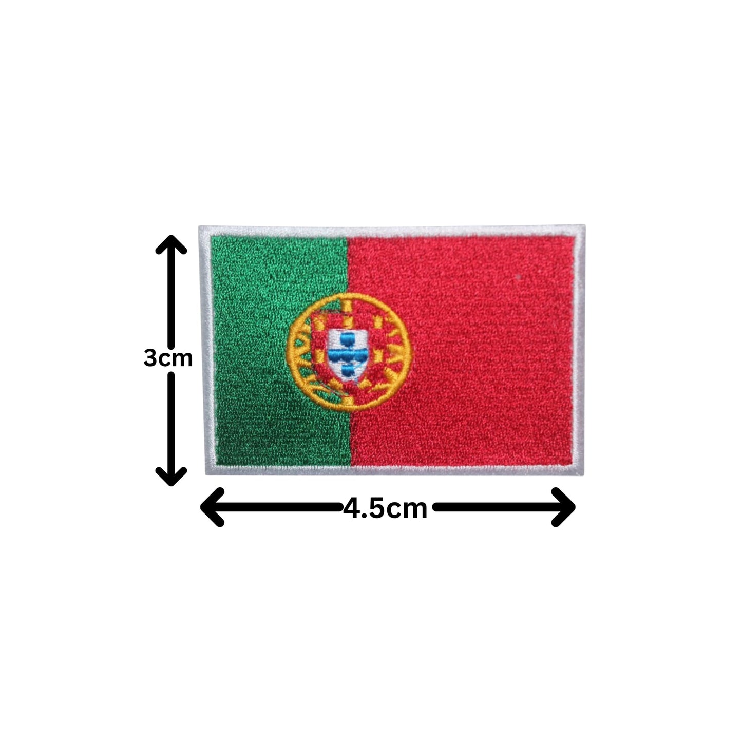 BeBuz Portugal Flag Embroidered Patches, Iron-On/Sew-On Applique, Shield, Round, Heart and Rectangle Flag Badges for Jackets, Bags, Uniforms, Various Sizes