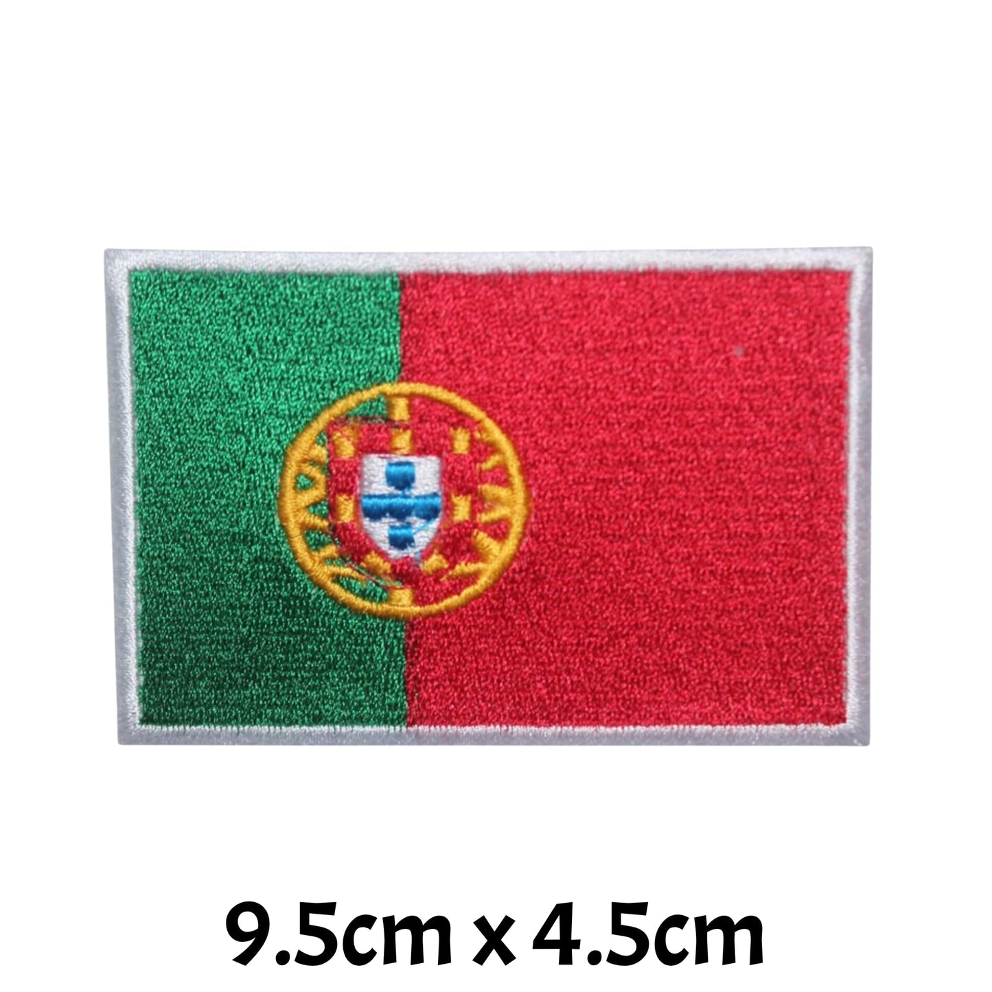 BeBuz Portugal Flag Embroidered Patches, Iron-On/Sew-On Applique, Shield, Round, Heart and Rectangle Flag Badges for Jackets, Bags, Uniforms, Various Sizes