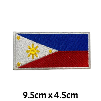 Philippines Flag Embroidered Patch Set, Iron-On or Sew-On Applique Badges, Rectangle Shield Round Heart Shapes, for Jackets, Backpacks, Hats, Uniforms and Various Sizes