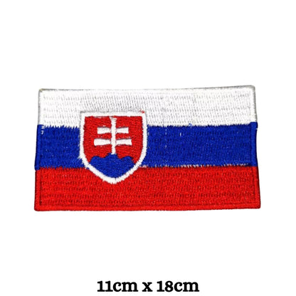 Slovakia Flag Embroidered Patch Set, Iron-On or Sew-On Applique Badges, Rectangle Shield Round Heart Shapes, for Jackets, Backpacks, Hats, Uniforms and Various Sizes