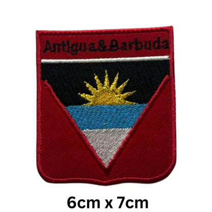 Antigua and Barbuda Flag Embroidered Patches, Iron-On/Sew-On Applique, Shield, Round, Heart and Rectangle Flag Badges for Jackets, Bags, Uniforms, Various Sizes