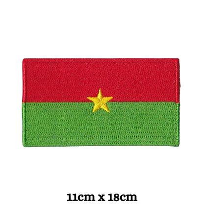 Burkina Faso Flag Embroidered Patch Set, Iron-On or Sew-On Applique Badges, Rectangle Shield Round Heart Shapes, for Jackets, Backpacks, Hats, Uniforms and Various Sizes