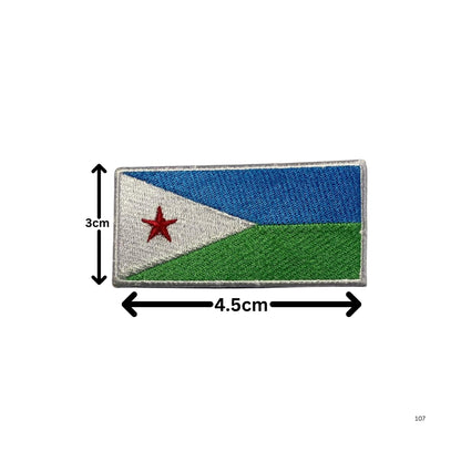 Djibouti Flag Embroidered Patch Set, Iron-On or Sew-On Applique Badges, Rectangle Shield Round Heart Shapes, for Jackets, Backpacks, Hats, Uniforms and Various Sizes