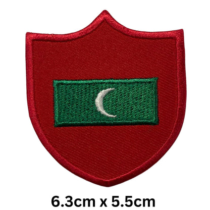 Maldives Flag Embroidered Patch Set, Iron-On or Sew-On Applique Badges, Rectangle Shield Round Heart Shapes, for Jackets, Backpacks, Hats, Uniforms and Various Sizes