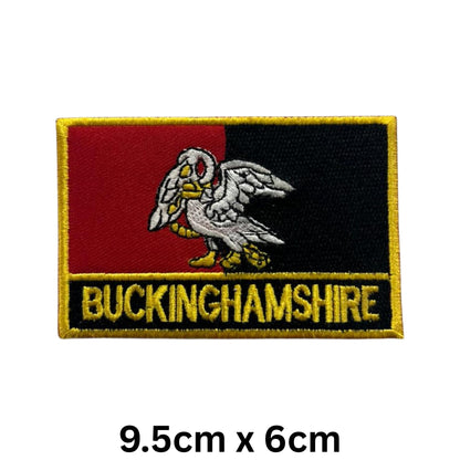 UK County Flag Patch 9.5cm x 6cm Embroidered Iron On/Sew On Badge Durable Fabric Applique for Jackets, Backpacks, Hats, and Clothing