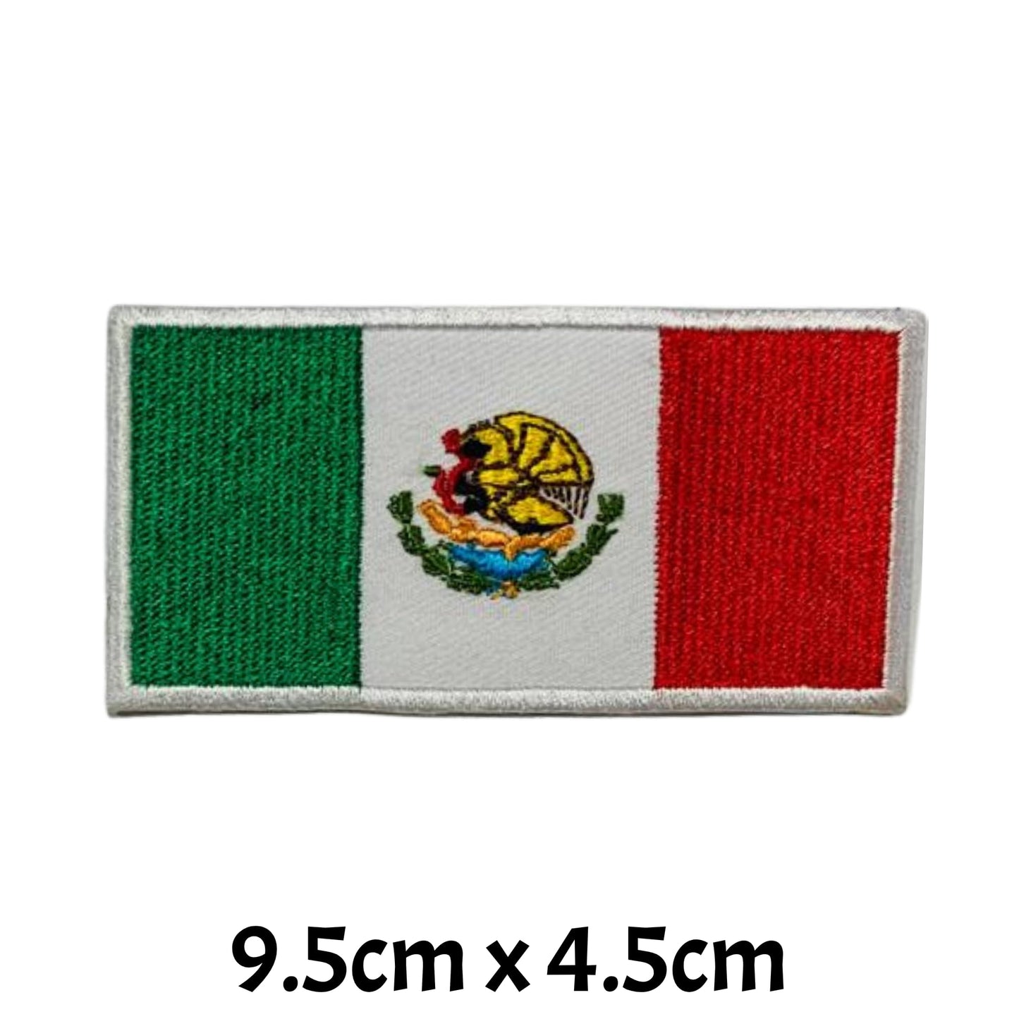 Mexico Flag Embroidered Patches, Iron-On/Sew-On Applique, Shield, Round, Heart and Rectangle Flag Badges for Jackets, Bags, Uniforms, Various Sizes