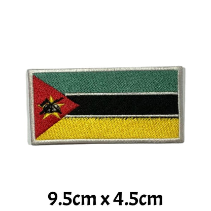 Mozambique Flag Embroidered Patch Set, Iron-On or Sew-On Applique Badges, Rectangle Shield Round Heart Shapes, for Jackets, Backpacks, Hats, Uniforms and Various Sizes