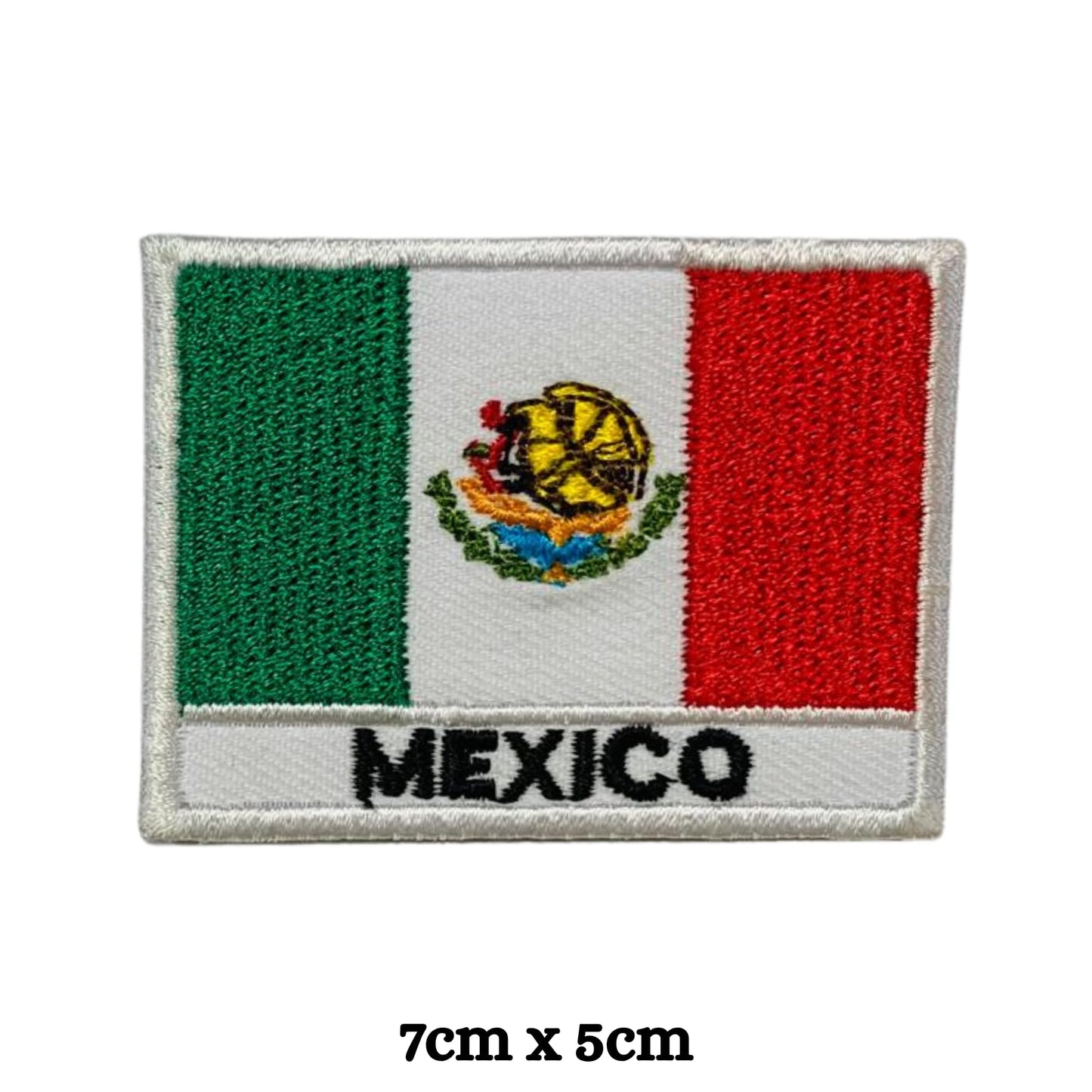 Mexico Flag Embroidered Patches, Iron-On/Sew-On Applique, Shield, Round, Heart and Rectangle Flag Badges for Jackets, Bags, Uniforms, Various Sizes
