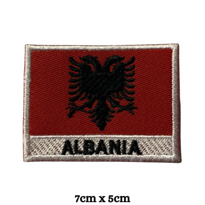 Albania Flag Embroidered Patch Set, Iron-On or Sew-On Applique Badges, Rectangle Shield Round Heart Shapes, for Jackets, Backpacks, Hats, Uniforms and Various Sizes