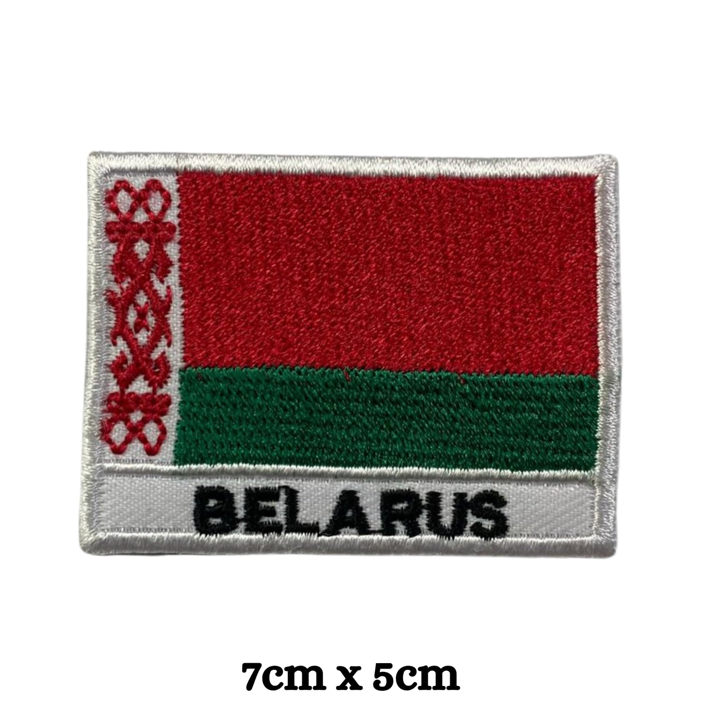 Belarus Flag Embroidered Patches, Iron-On/Sew-On Applique, Shield, Round, Heart and Rectangle Flag Badges for Jackets, Bags, Uniforms, Various Sizes