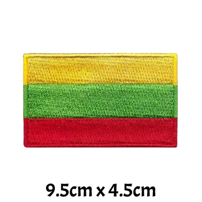 Lithuania Flag Embroidered Patch Set, Iron-On or Sew-On Applique Badges, Rectangle Shield Round Heart Shapes, for Jackets, Backpacks, Hats, Uniforms and Various Sizes