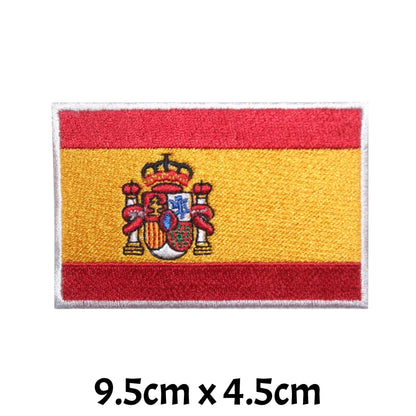 BeBuz Spain Flag Embroidered Patches, Iron-On/Sew-On Applique, Shield, Round, Heart and Rectangle Flag Badges for Jackets, Bags, Uniforms, Various Sizes