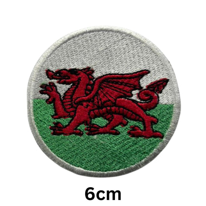 Wales Flag Embroidered Patch Set, Iron-On or Sew-On Applique Badges, Rectangle Shield Round Heart Shapes, for Jackets, Backpacks, Hats, Uniforms and Various Sizes