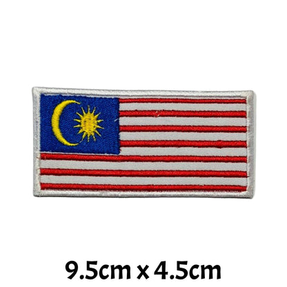 Malaysia Flag Embroidered Patch Set, Iron-On or Sew-On Applique Badges, Rectangle Shield Round Heart Shapes, for Jackets, Backpacks, Hats, Uniforms and Various Sizes