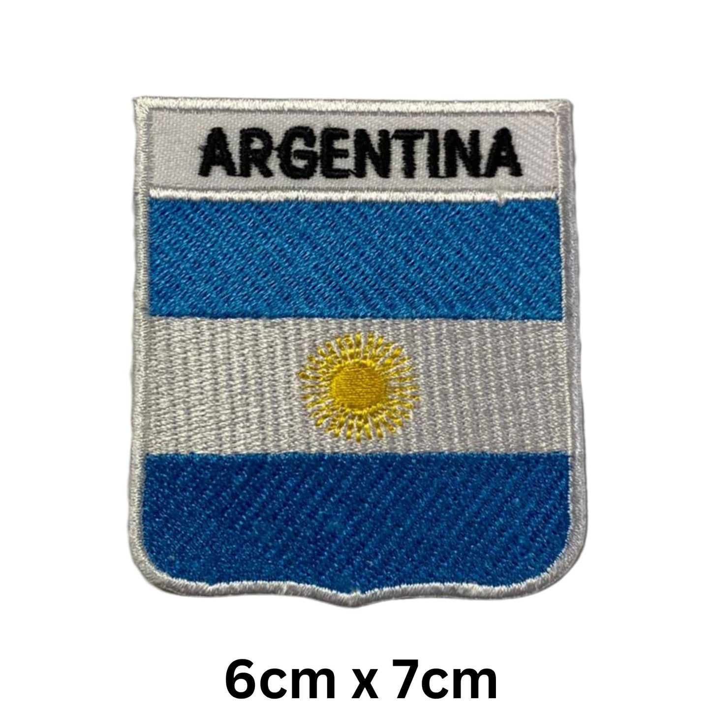 Argentina Flag Embroidered Patches, Iron-On/Sew-On Applique, Shield, Round, Heart and Rectangle Flag Badges for Jackets, Bags, Uniforms, Various Sizes
