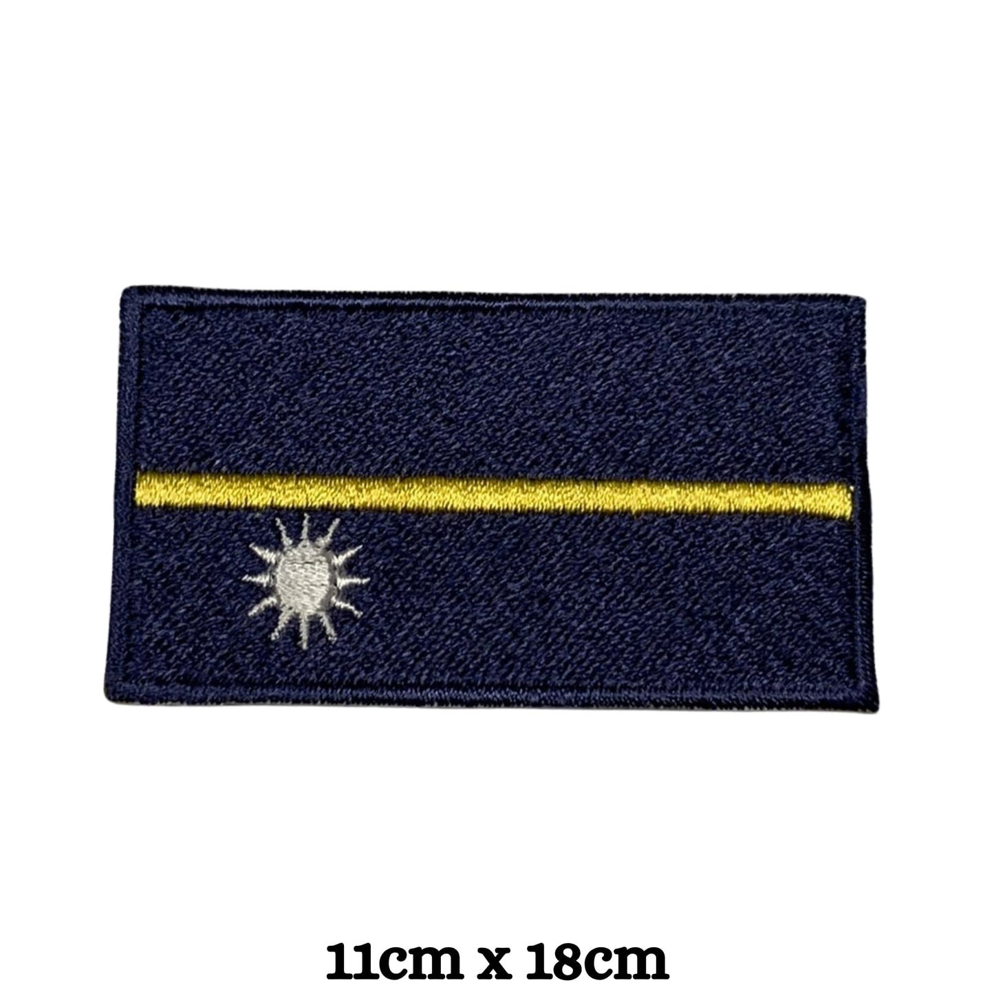 Nauru Flag Embroidered Patch Set, Iron-On or Sew-On Applique Badges, Rectangle Shield Round Heart Shapes, for Jackets, Backpacks, Hats, Uniforms and Various Sizes