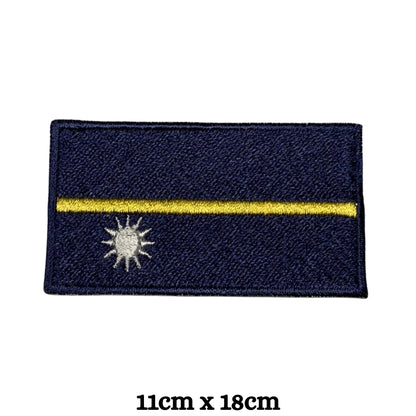 Nauru Flag Embroidered Patch Set, Iron-On or Sew-On Applique Badges, Rectangle Shield Round Heart Shapes, for Jackets, Backpacks, Hats, Uniforms and Various Sizes