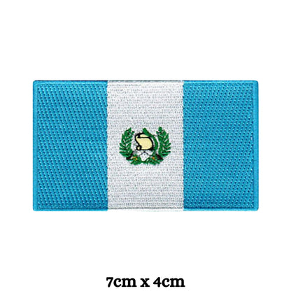 Guatemala Flag Embroidered Patch Set, Iron-On or Sew-On Applique Badges, Rectangle Shield Round Heart Shapes, for Jackets, Backpacks, Hats, Uniforms and Various Sizes