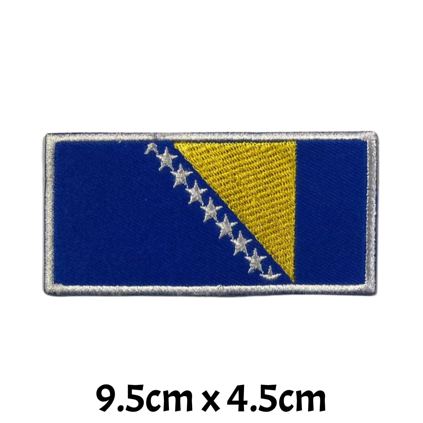 BeBuz Bosnia Flag Embroidered Patch – Iron On or Sew On Bosnian Badge – Choose Your Shape & Size – Rectangle, Shield, Round, Heart – Bosnia and Herzegovina Patch for Jacket, Backpack, Hat, Clothing