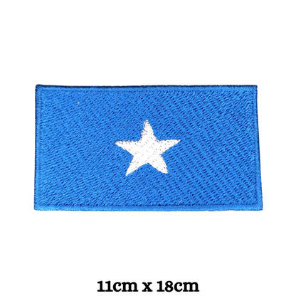 Somalia Flag Embroidered Patch Set, Iron-On or Sew-On Applique Badges, Rectangle Shield Round Heart Shapes, for Jackets, Backpacks, Hats, Uniforms and Various Sizes