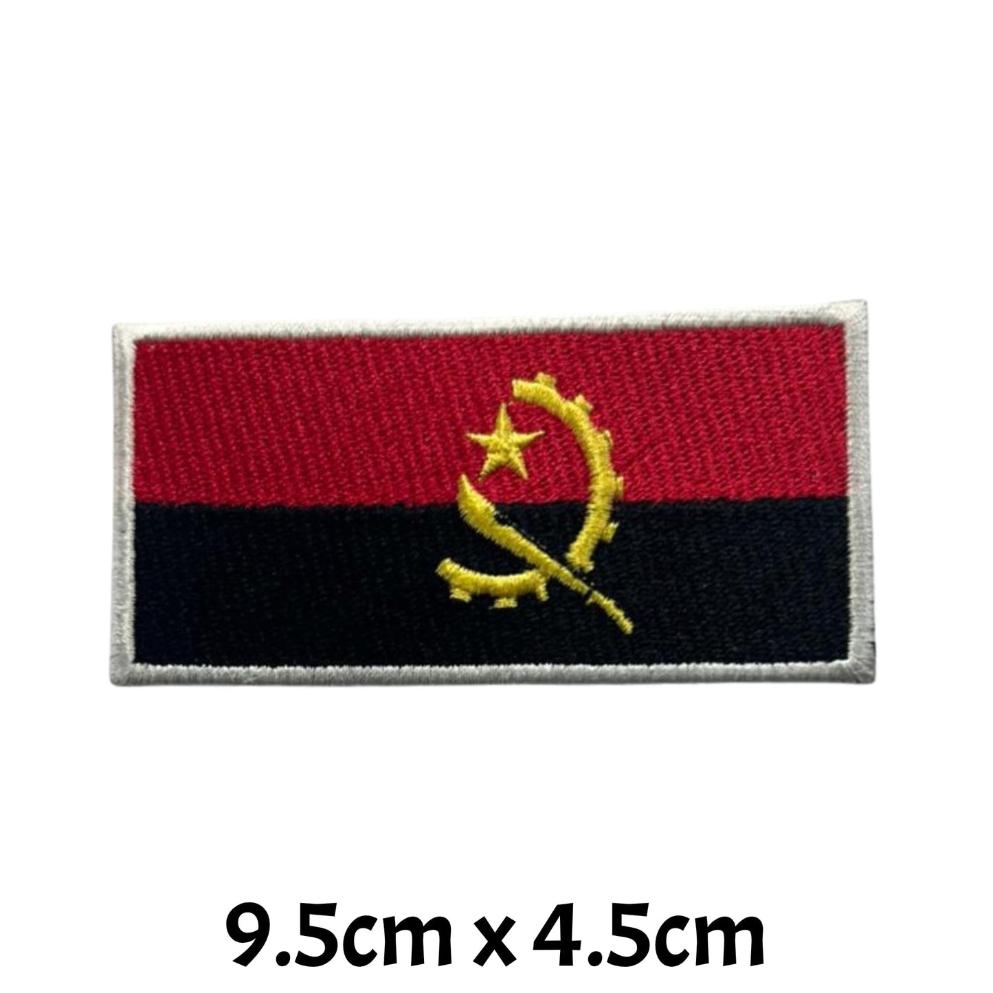 Angola Flag Embroidered Patches, Iron-On/Sew-On Applique, Shield, Round, Heart and Rectangle Flag Badges for Jackets, Bags, Uniforms, Various Sizes