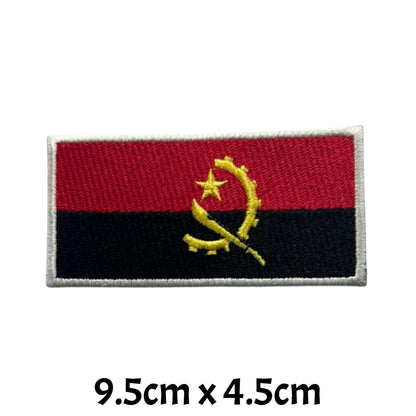 Angola Flag Embroidered Patches, Iron-On/Sew-On Applique, Shield, Round, Heart and Rectangle Flag Badges for Jackets, Bags, Uniforms, Various Sizes