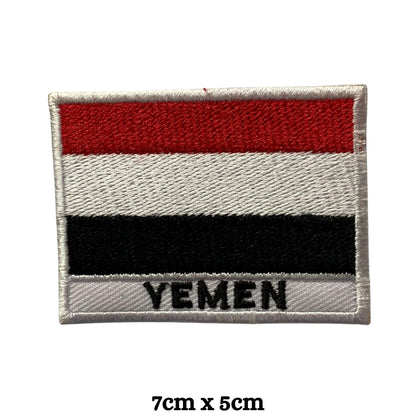 Yemen Flag Embroidered Patch Set, Iron-On or Sew-On Applique Badges, Rectangle Shield Round Heart Shapes, for Jackets, Backpacks, Hats, Uniforms and Various Sizes