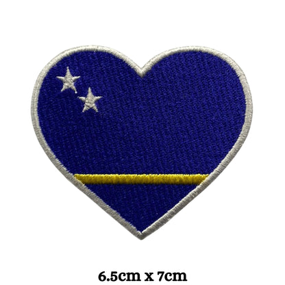 Curacao Flag Embroidered Patches, Iron-On/Sew-On Applique, Shield, Round, Heart and Rectangle Flag Badges for Jackets, Bags, Uniforms, Various Sizes