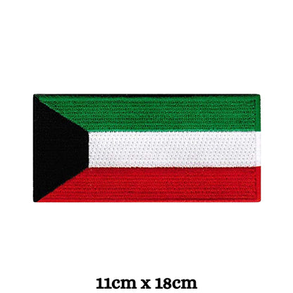 Kuwait Flag Embroidered Patch Set, Iron-On or Sew-On Applique Badges, Rectangle Shield Round Heart Shapes, for Jackets, Backpacks, Hats, Uniforms and Various Sizes