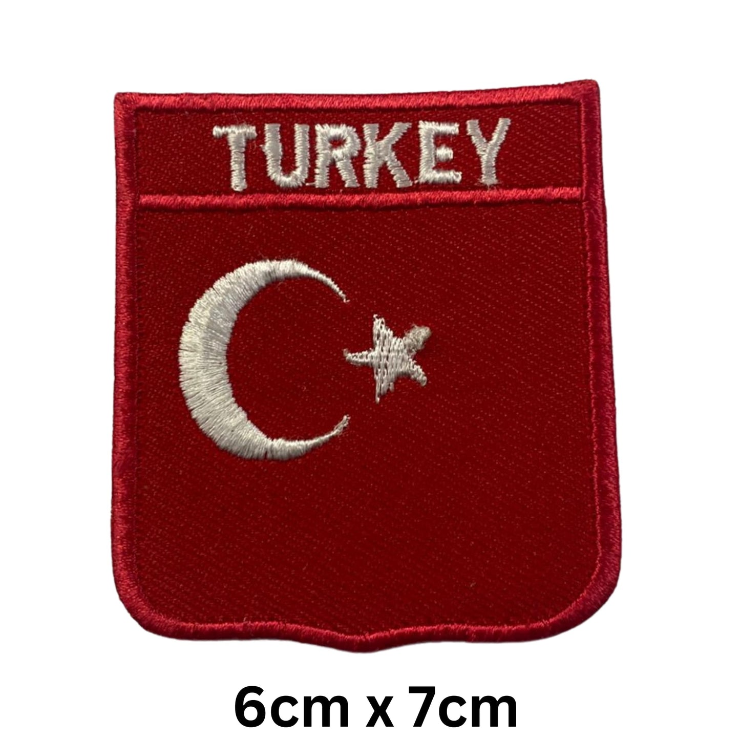 BeBuz Turkey Flag Embroidered Patches, Iron-On/Sew-On Applique, Shield, Round, Heart and Rectangle Flag Badges for Jackets, Bags, Uniforms, Various Sizes