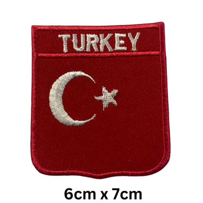 BeBuz Turkey Flag Embroidered Patches, Iron-On/Sew-On Applique, Shield, Round, Heart and Rectangle Flag Badges for Jackets, Bags, Uniforms, Various Sizes