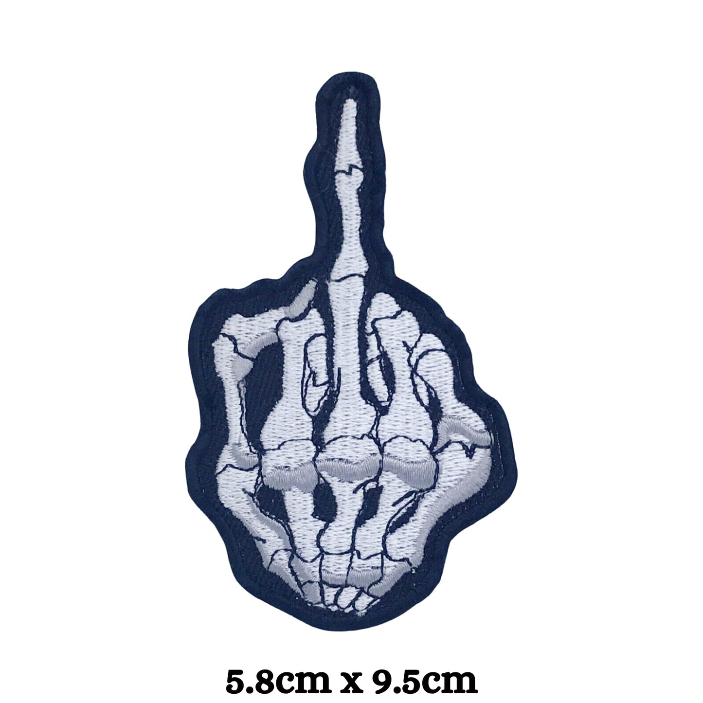 Skeleton Middle Finger Flipping Embroidery Iron-On Patches for Clothing Sew-On Applique for DIY Crafts Denim Jackets Jeans Backpacks