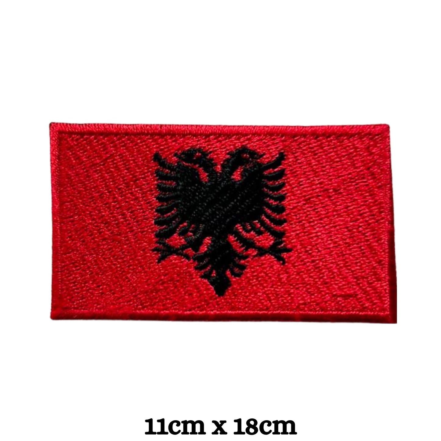 Albania Flag Embroidered Patch Set, Iron-On or Sew-On Applique Badges, Rectangle Shield Round Heart Shapes, for Jackets, Backpacks, Hats, Uniforms and Various Sizes