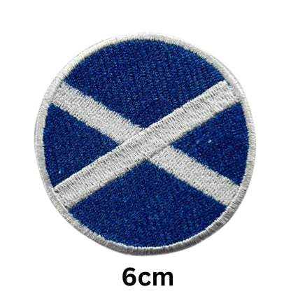 BeBuz Scotland Flag Embroidered Patches, Iron-On/Sew-On Applique, Shield, Round, Heart and Rectangle Flag Badges for Jackets, Bags, Uniforms, Various Sizes