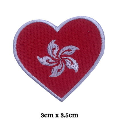 Hong Kong Flag Embroidered Patch Set, Iron-On or Sew-On Applique Badges, Rectangle Shield Round Heart Shapes, for Jackets, Backpacks, Hats, Uniforms and Various Sizes
