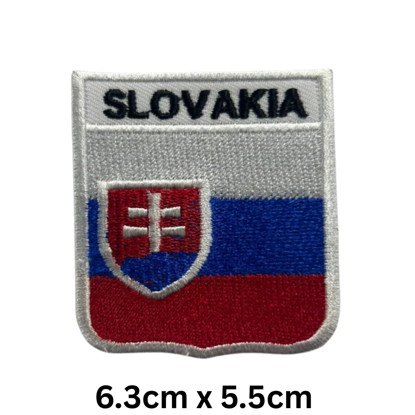 Slovakia Flag Embroidered Patch Set, Iron-On or Sew-On Applique Badges, Rectangle Shield Round Heart Shapes, for Jackets, Backpacks, Hats, Uniforms and Various Sizes